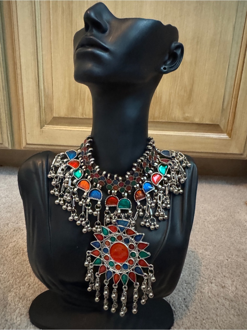 Colorful Afghani Multicolor Statement Necklace with Silver Accents